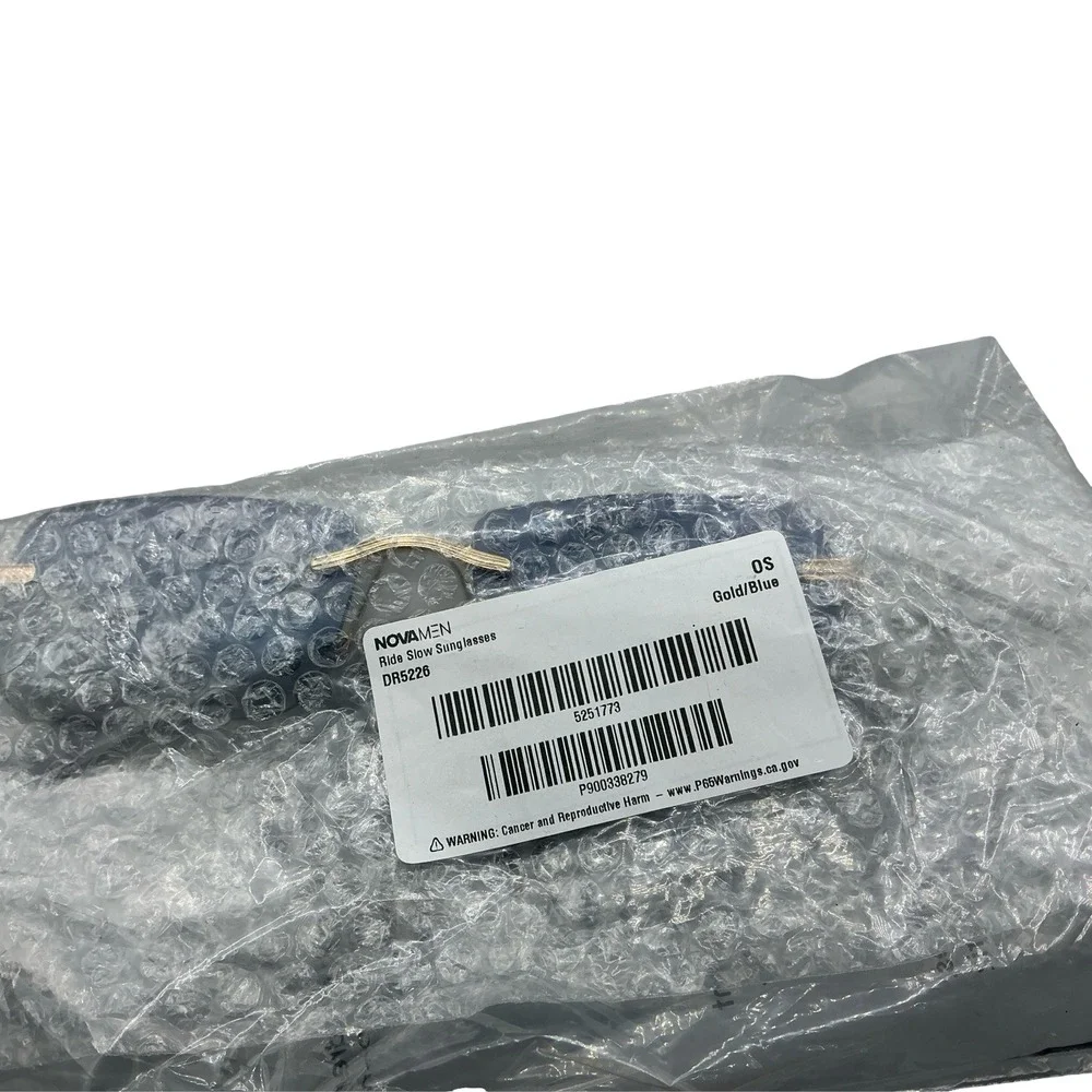 Fashion Nova NOVAMEN Ride Slow Sunglasses Gold Blue DR5226 Rimless Rectangle NEW